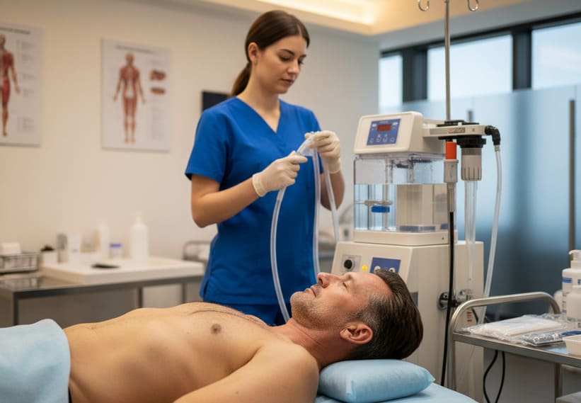 paziente si prepara all'idrocolonterapia